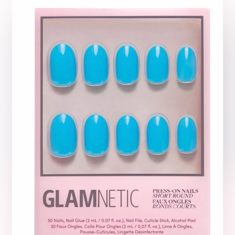 Glamnetic Press On Nails - Azure Blue | Opaque Bright Blue Short Round